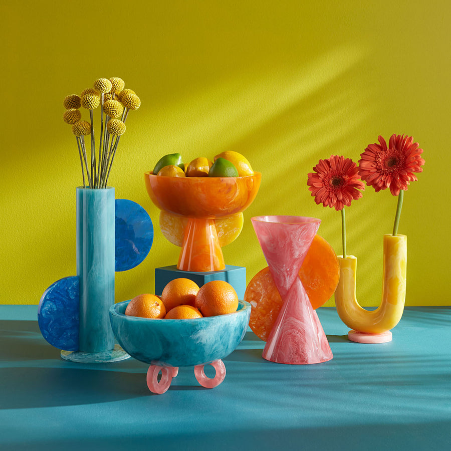 Orange Marbleized Pedestal Bowl | Jonathan Adler Mustique | Oroa.com