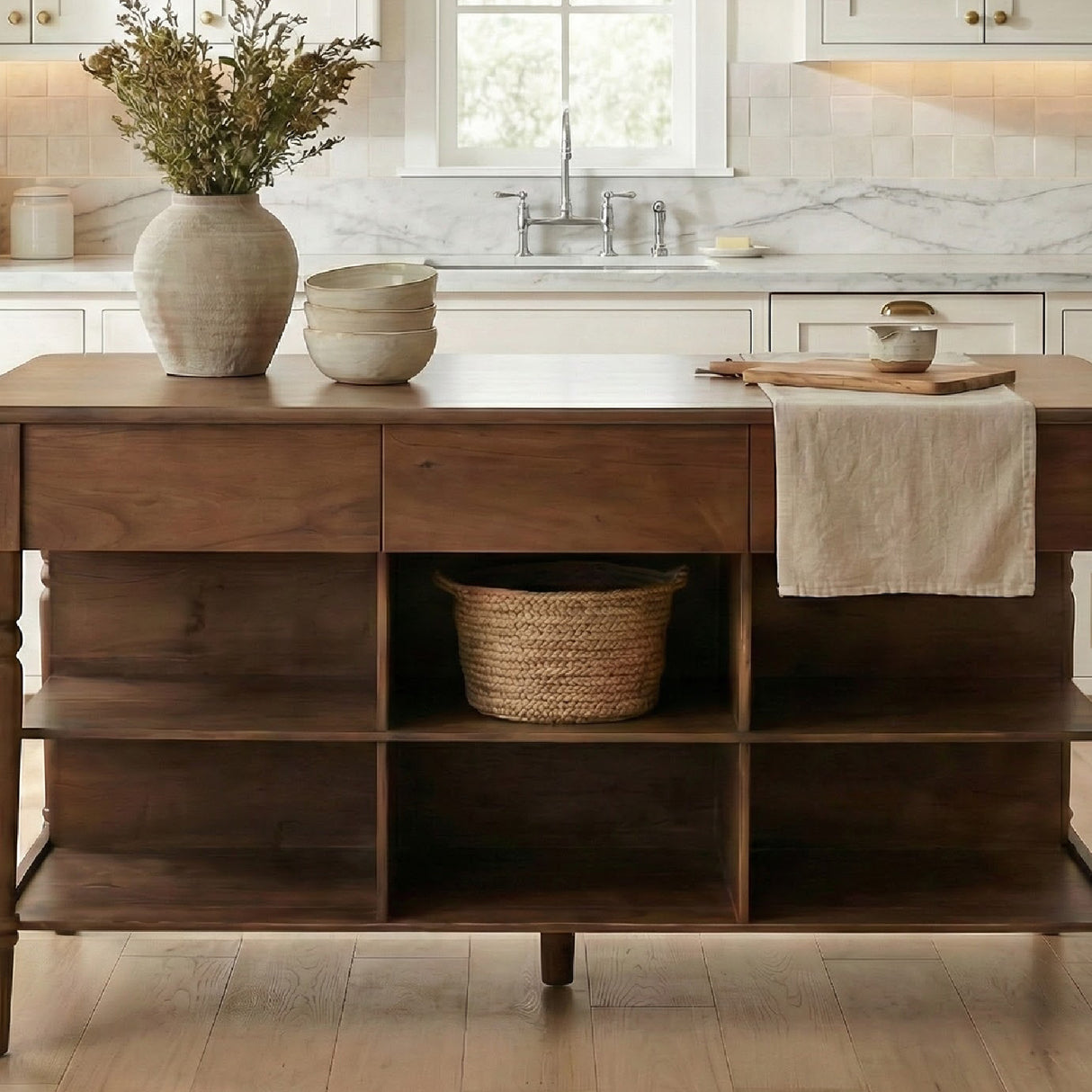 Modern European furniture - Acacia 3-Drawer Kitchen Island - www.oroa.com