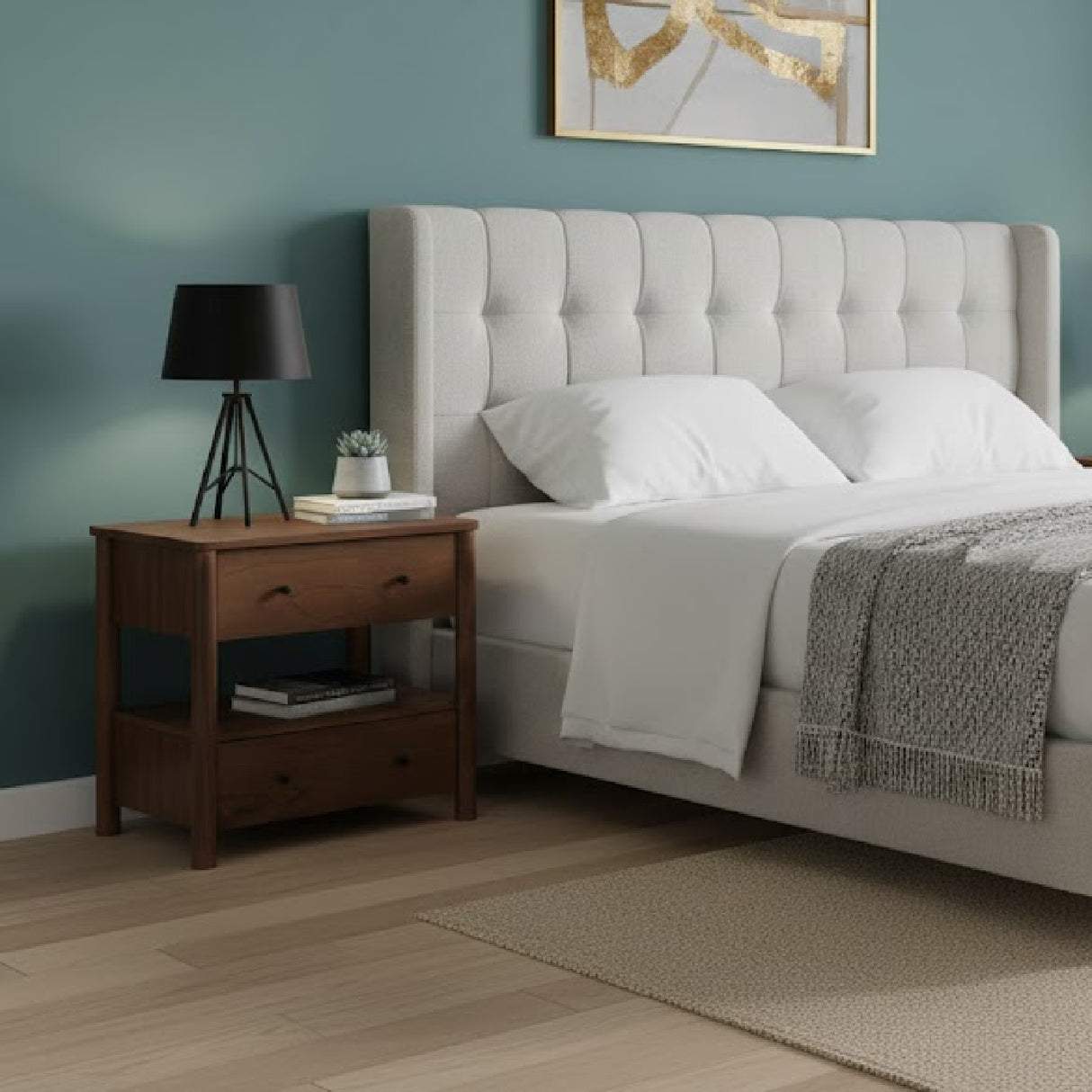 2-Drawer Wooden Charging Nightstand | Oroa.com