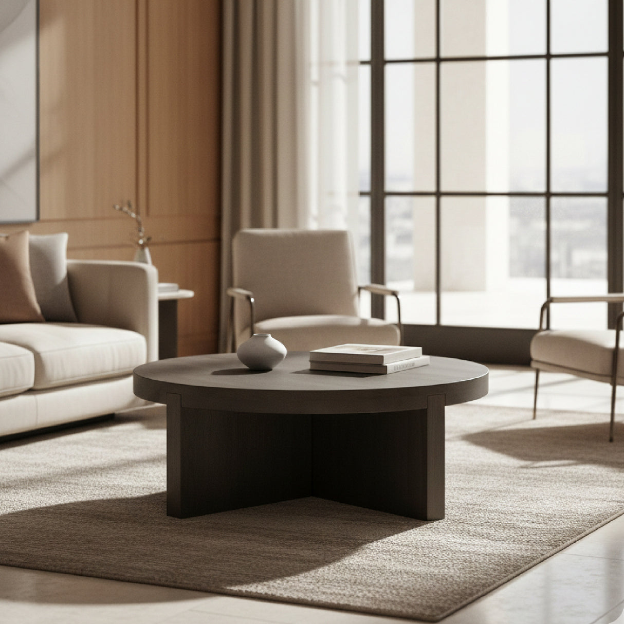 Modern European furniture - Oak Cross-Base Round Coffee Table - www.oroa.com