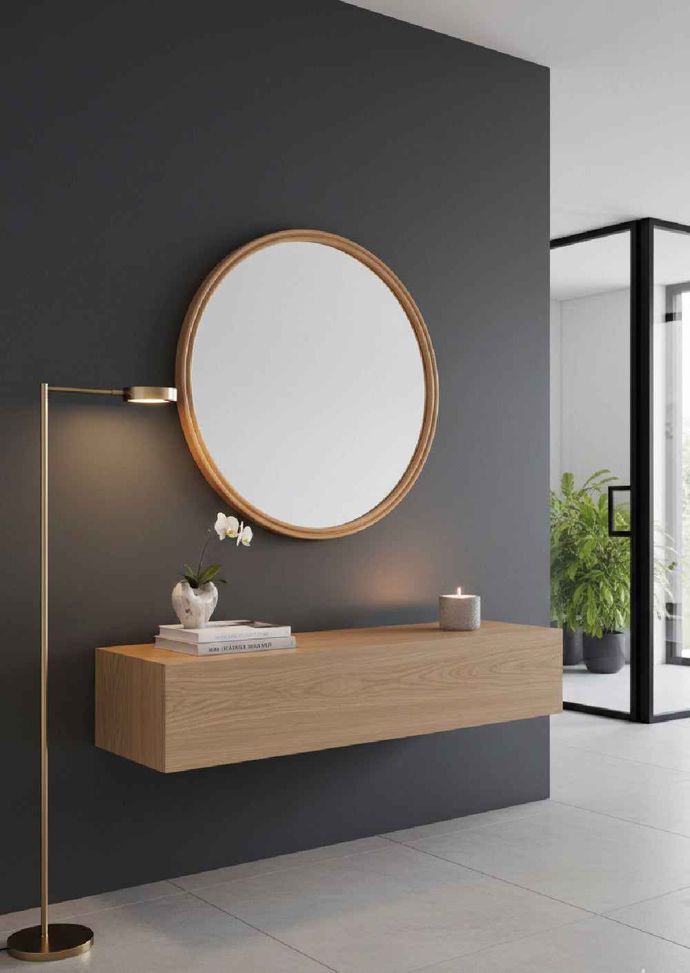 Modern European furniture - Oak Round Wall Mirror - www.oroa.com | Oroa.com