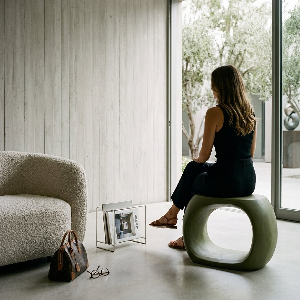 Modern European furniture - Carved Concrete Indoor/Outdoor Stool - www.oroa.com | Oroa.com