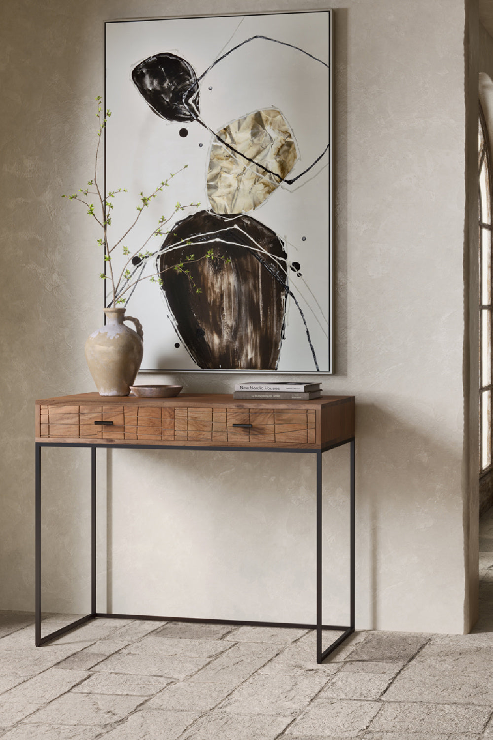 Modern European furniture - Patterned Solid Acacia 2-Drawer Desk - www.oroa.com | Oroa.com