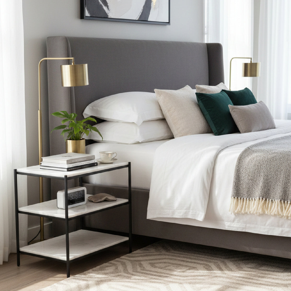 Modern European furniture - White Marble 3-Layer Nightstand - www.oroa.com | Oroa.com