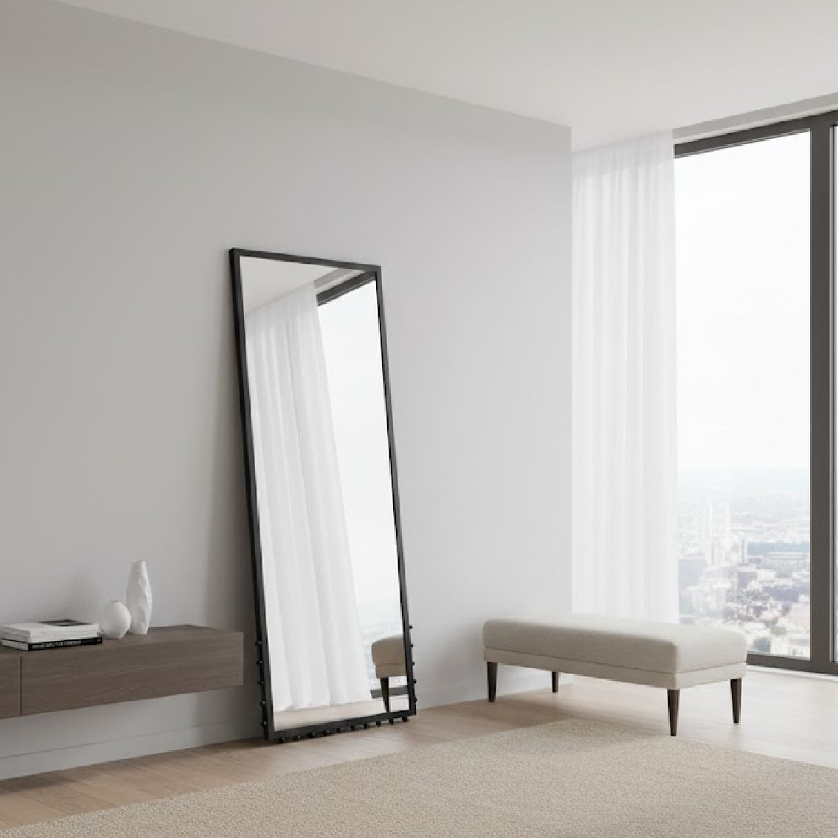 Modern European furniture - Black Iron Floor Mirror - www.oroa.com | Oroa.com