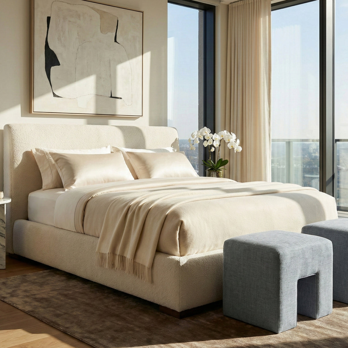 Modern European furniture - Linen Blend Square Stool - www.oroa.com | Oroa.com