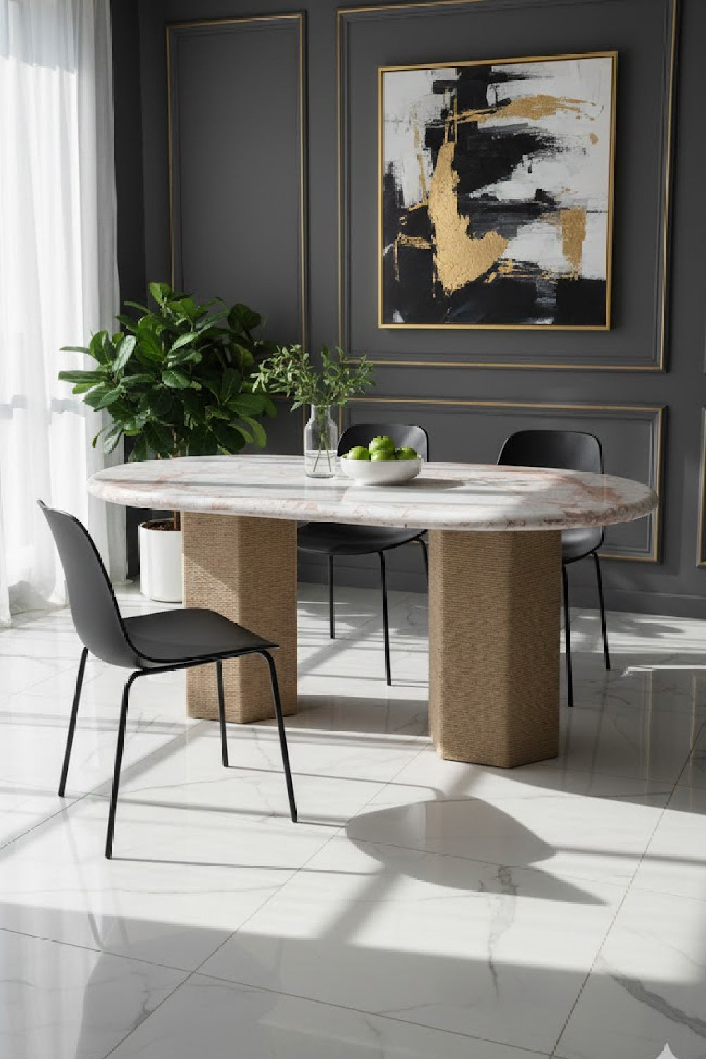 Jute-Wrapped Base Dining Table | Novi Living Sartoria | Oroa.com