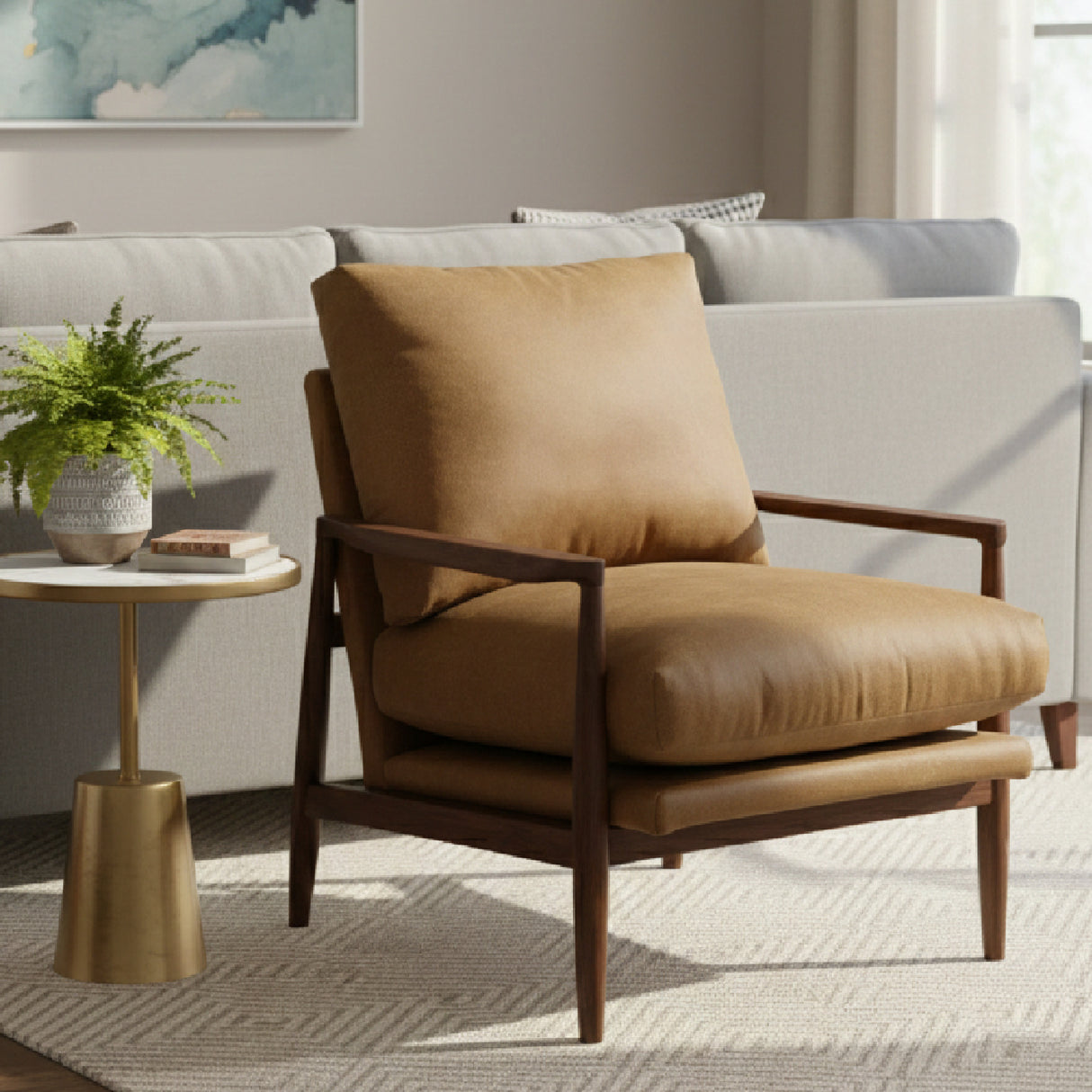 Modern European furniture - Walnut Framed Leather Accent Chair - www.oroa.com | Oroa.com
