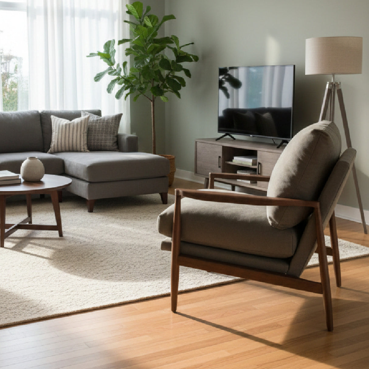 Modern European furniture - Walnut Framed Leather Accent Chair - www.oroa.com | Oroa.com