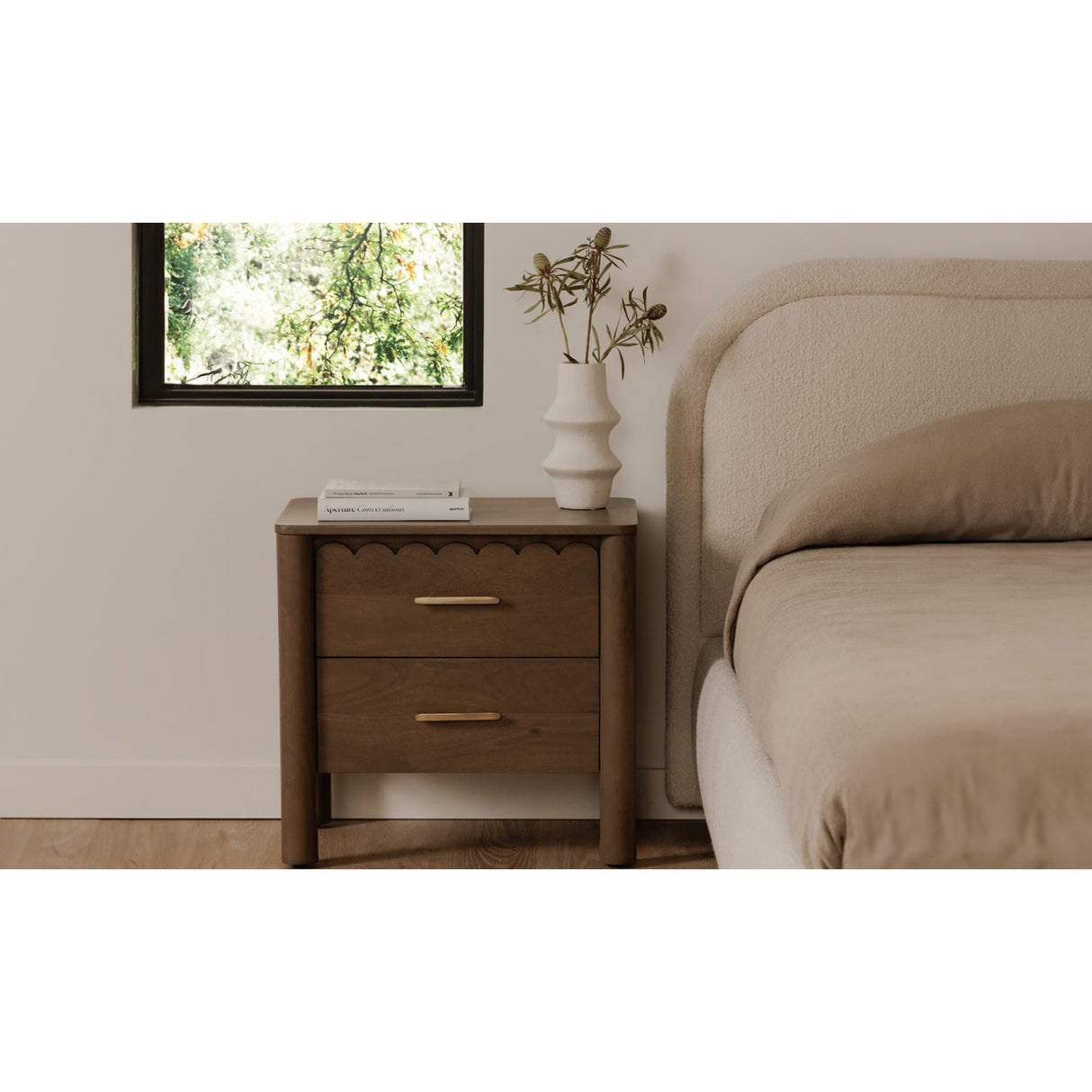 Modern European furniture - Scalloped-Edge 2-Drawer Nightstand - www.oroa.com
