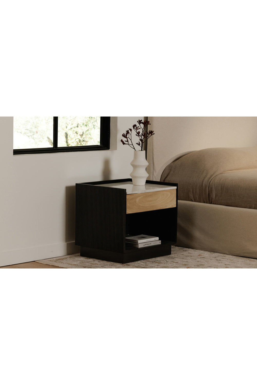 Modern European furniture - Marble Top Black Nightstand - www.oroa.com