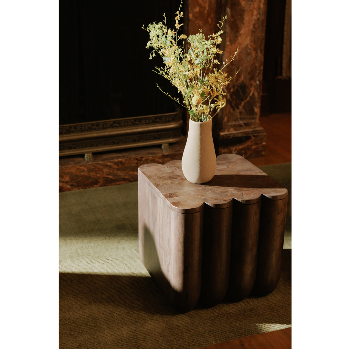 Modern European furniture - Scalloped Brown Acacia Accent Table - www.oroa.com