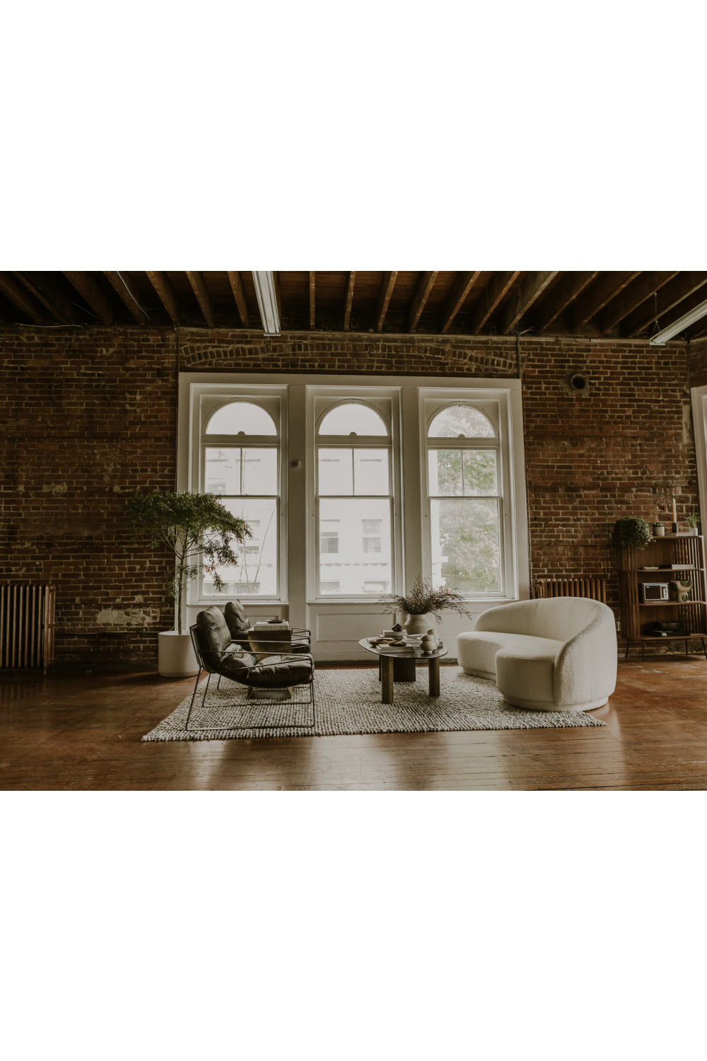 Modern European furniture - Curved Cream Boucle Sofa - www.oroa.com