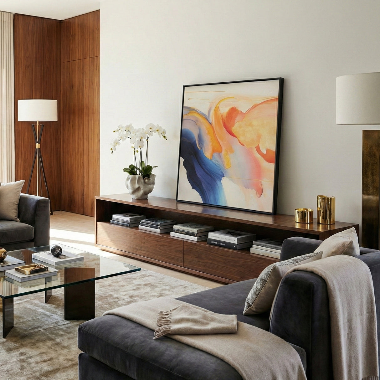 Modern European furniture - Multicolored Framed Abstract Painting - www.oroa.com | Oroa.com