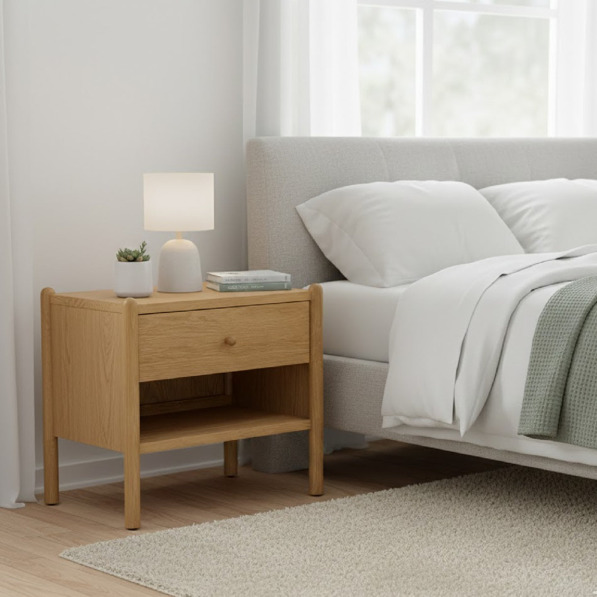 Modern European furniture - Oak Veneer 1-Drawer Nightstand - www.oroa.com