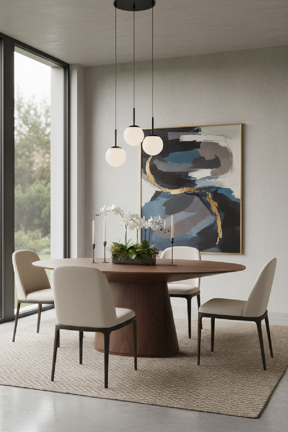 Modern European furniture - Walnut Veneer Oval Dining Table - www.oroa.com
