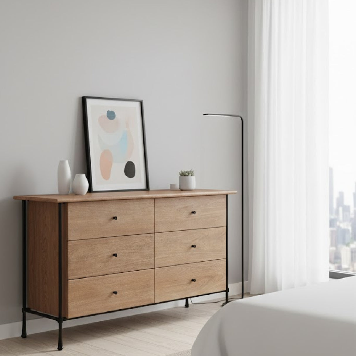 Wire-Brushed Acacia 6-Drawer Dresser | Novi Living Rene | Oroa.com