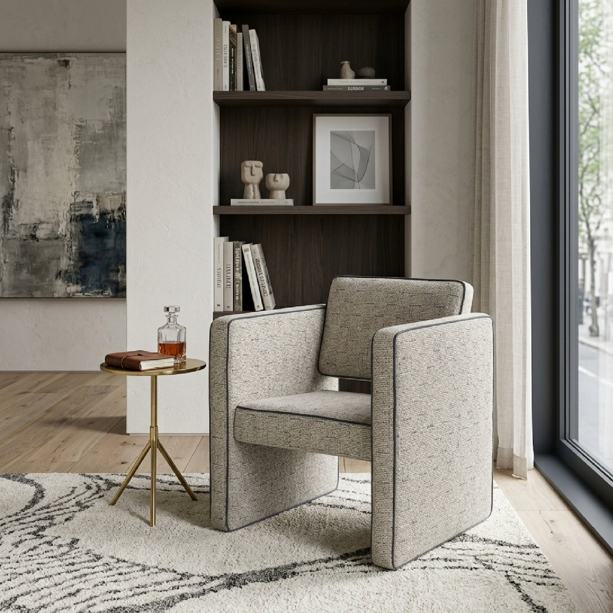 Beige Weave Piped Accent Chair | Oroa.com
