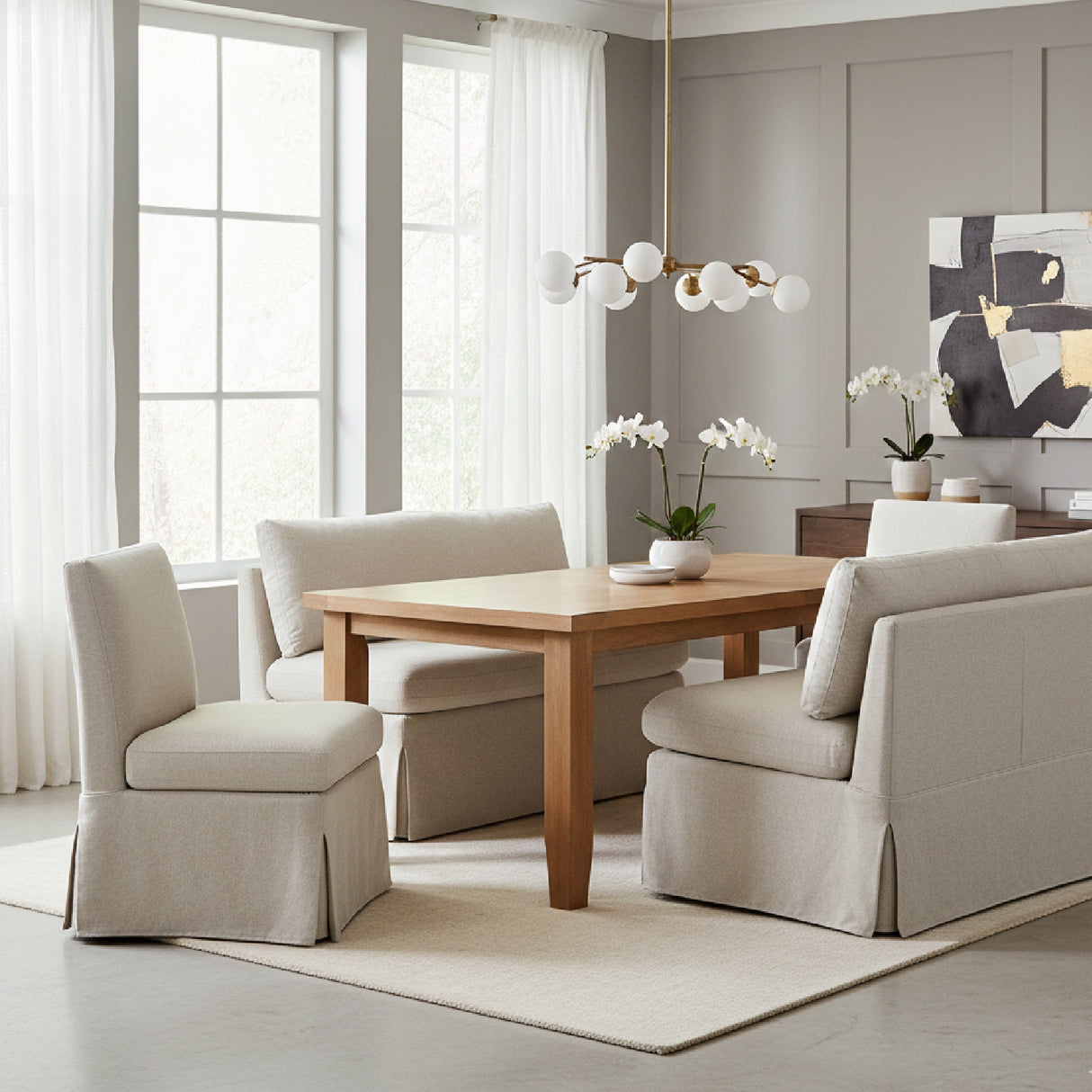 Modern European furniture - Beige Dining Chair and Half Slipcover - www.oroa.com