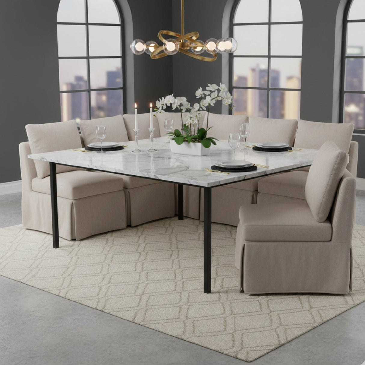 Modern European furniture - Beige Corner Dining Chair Slipcover - www.oroa.com