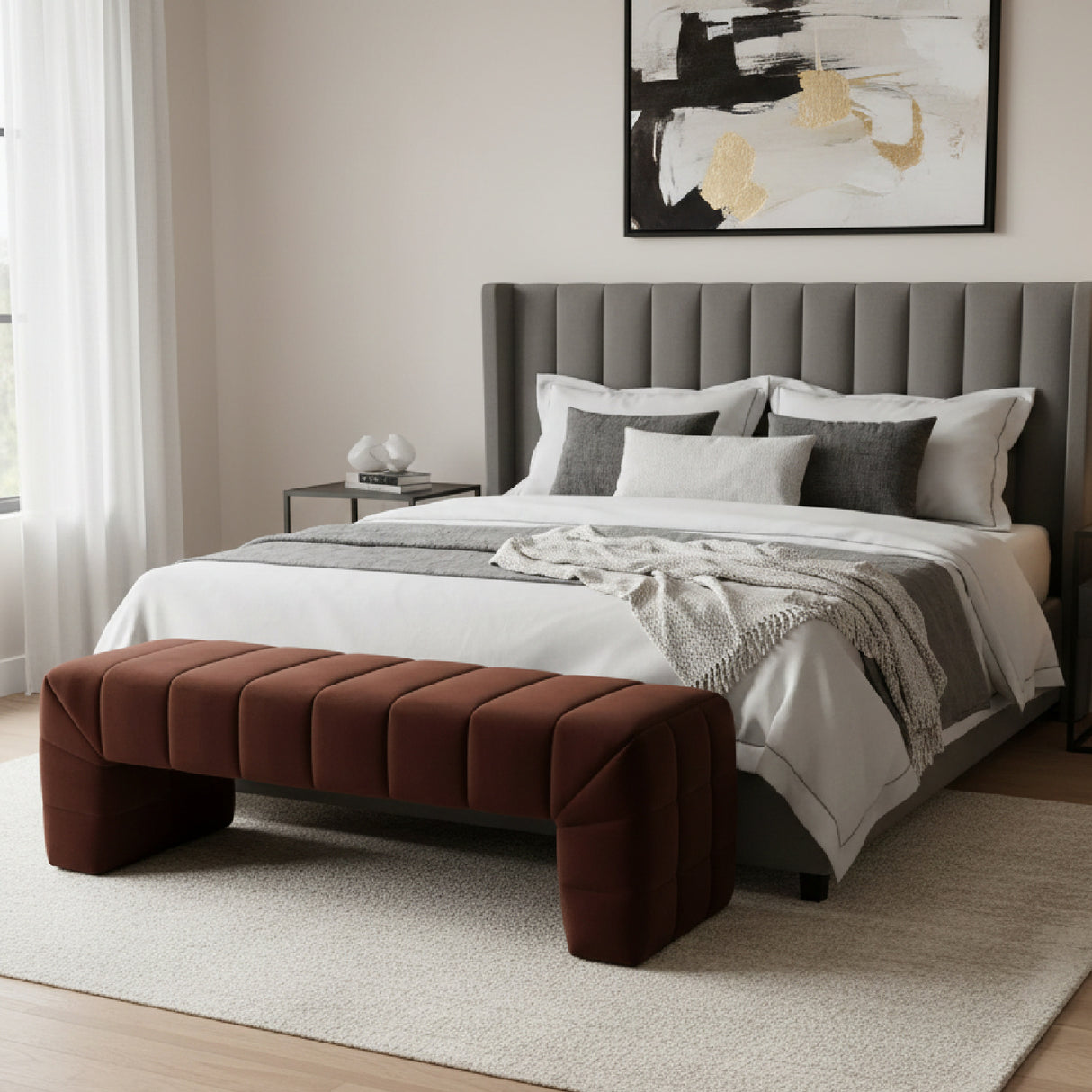 Modern European furniture - Brown Upholstered Bench - www.oroa.com | Oroa.com