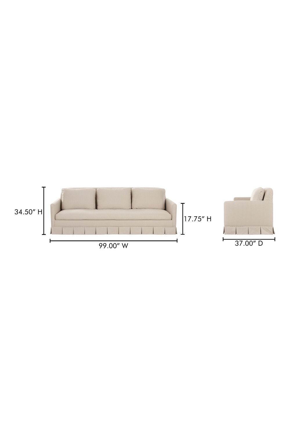 Beige Pleated Skirt Fabric Sofa | Novi Living Pellicano