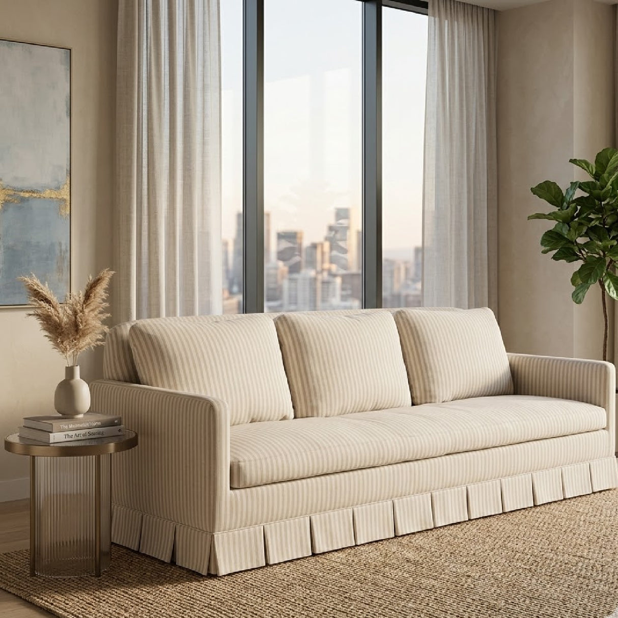 Beige Pleated Skirt Fabric Sofa | Oroa.com