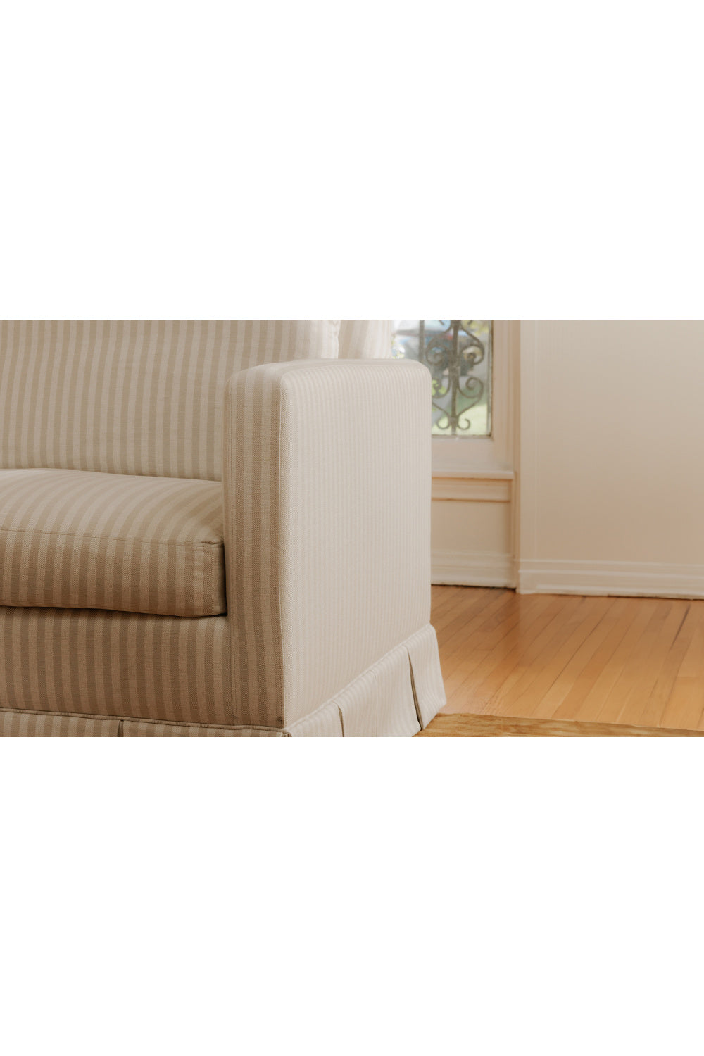 Beige Pleated Skirt Fabric Sofa | Novi Living Pellicano