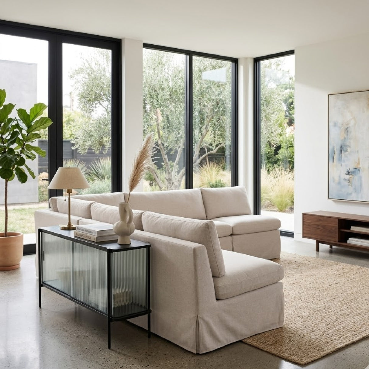 Beige L-Shaped Dining Banquette Slipcover XS | Oroa.com
