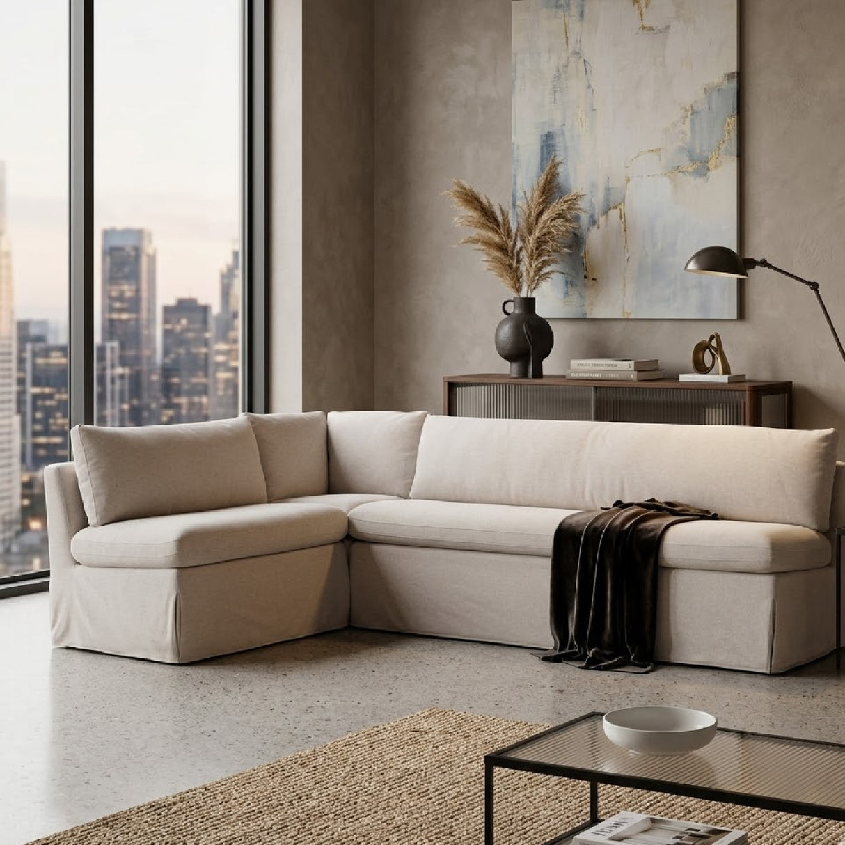 Beige L-Shaped Dining Banquette Slipcover S | Oroa.com