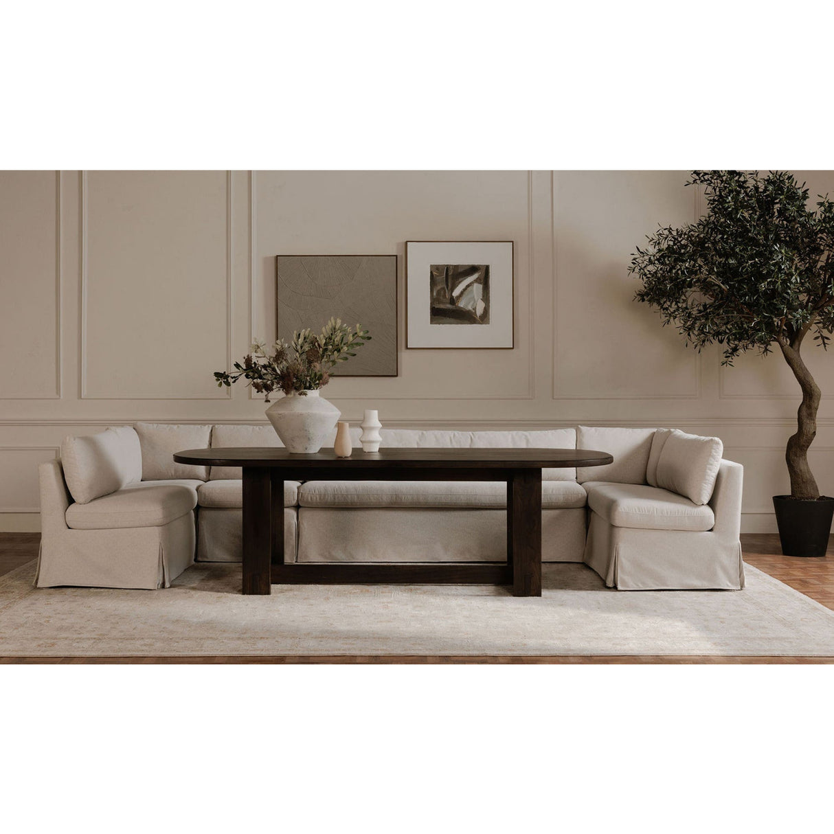 Modern European furniture - Beige U-Shaped Dining Banquette Slipcover XS - www.oroa.com | Oroa.com