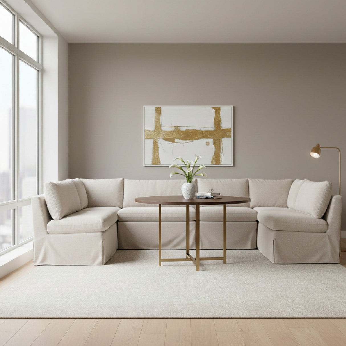 Modern European furniture - Beige U-Shaped Dining Banquette Slipcover XS - www.oroa.com | Oroa.com