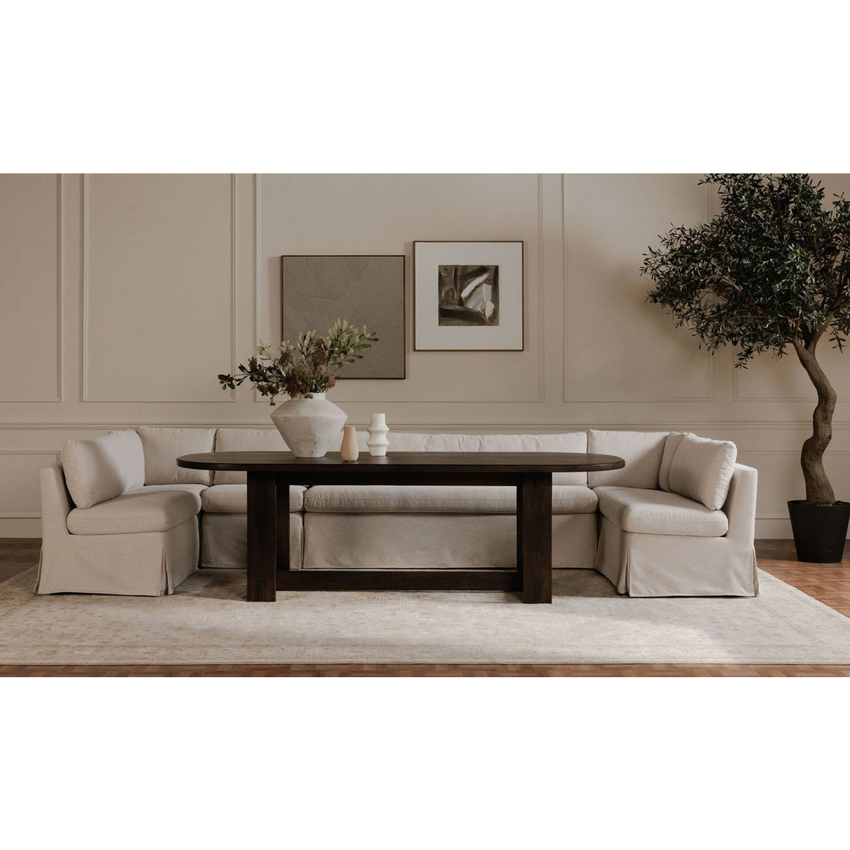 Modern European furniture - Beige U-Shaped Dining Banquette Slipcover M - www.oroa.com