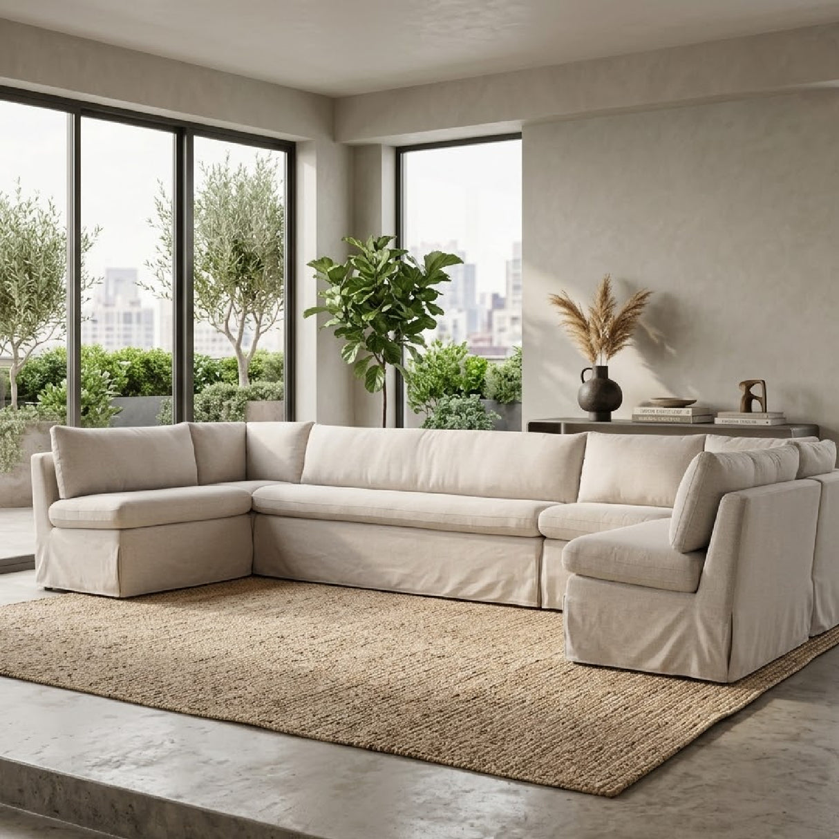 Beige U-Shaped Dining Banquette Slipcover M | Oroa.com