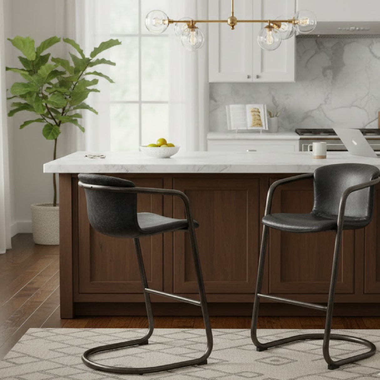 Modern European furniture - Leather Cantilevered Bar Stool Set (2) - www.oroa.com | Oroa.com