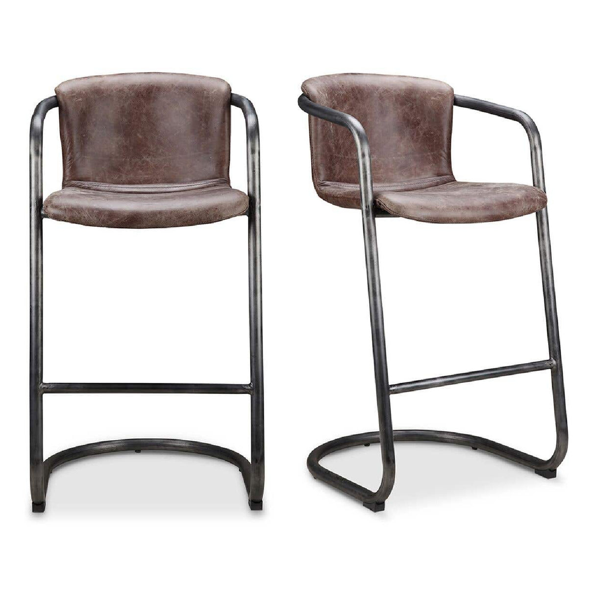 Modern European furniture - Leather Cantilevered Bar Stool Set (2) - www.oroa.com | Oroa.com