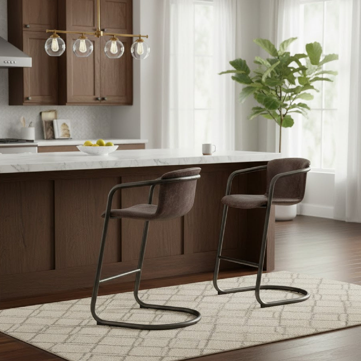 Modern European furniture - Leather Cantilevered Bar Stool Set (2) - www.oroa.com | Oroa.com