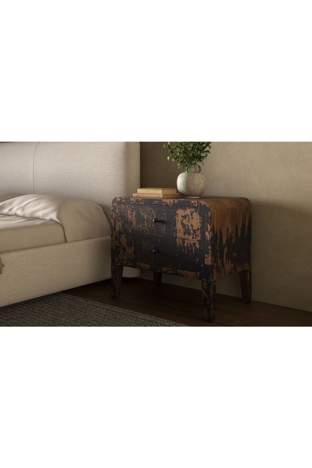 Modern European furniture - Distressed Black 2-Drawer Nightstand - www.oroa.com