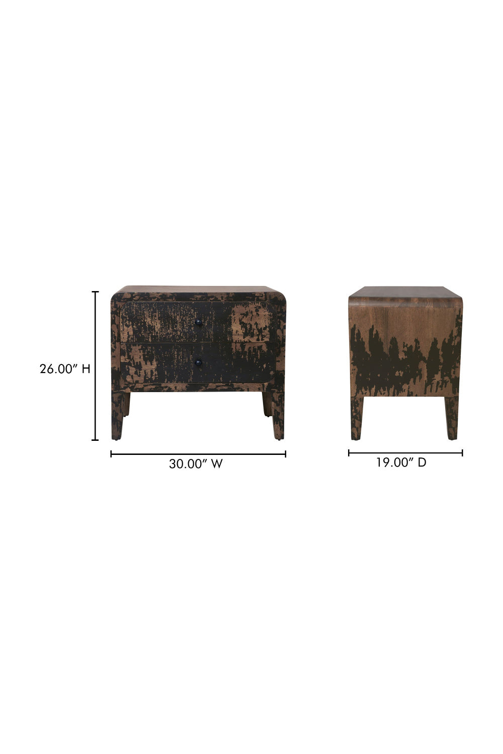Modern European furniture - Distressed Black 2-Drawer Nightstand - www.oroa.com