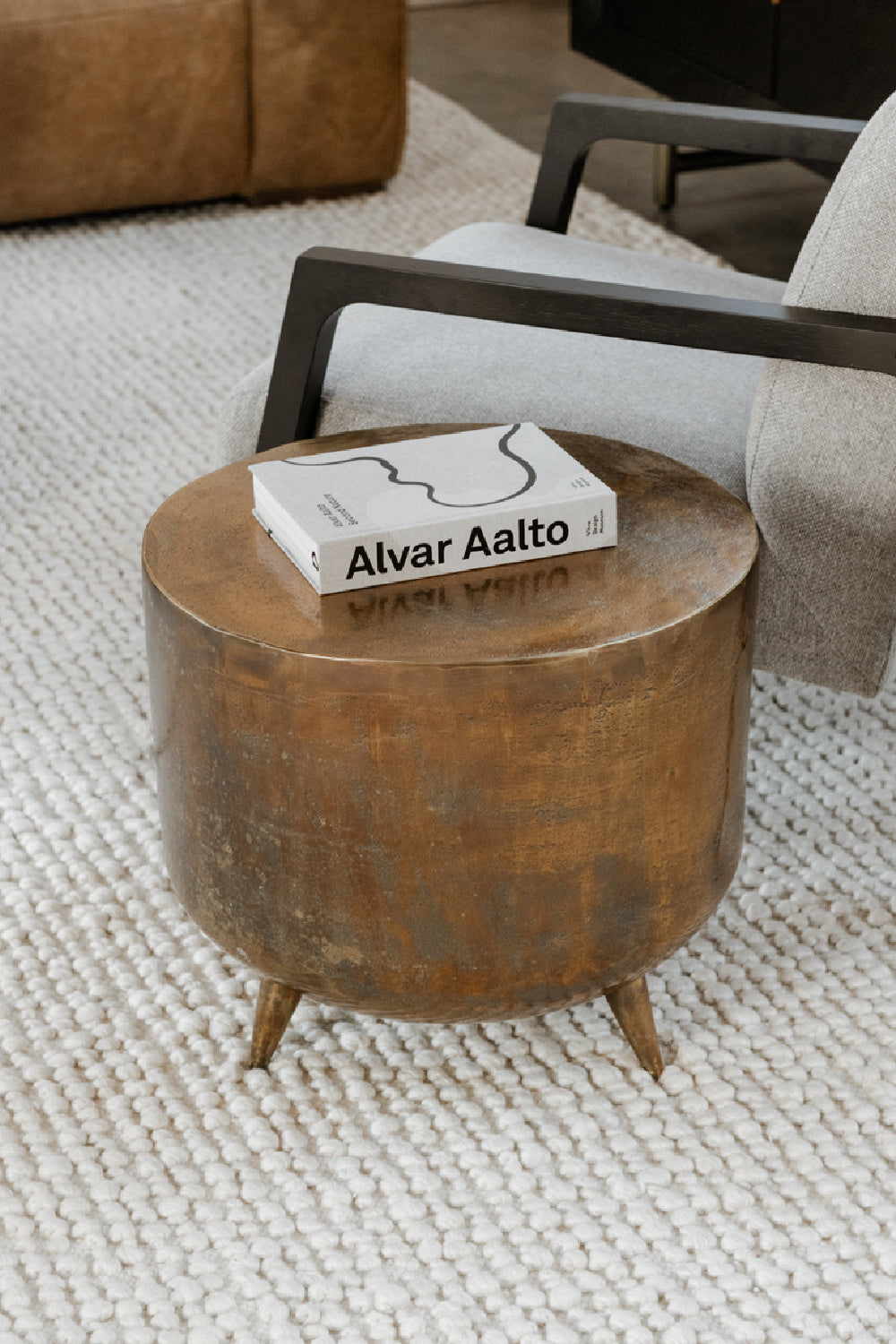 Modern European furniture - Brass Drum-Style Accent Table - www.oroa.com