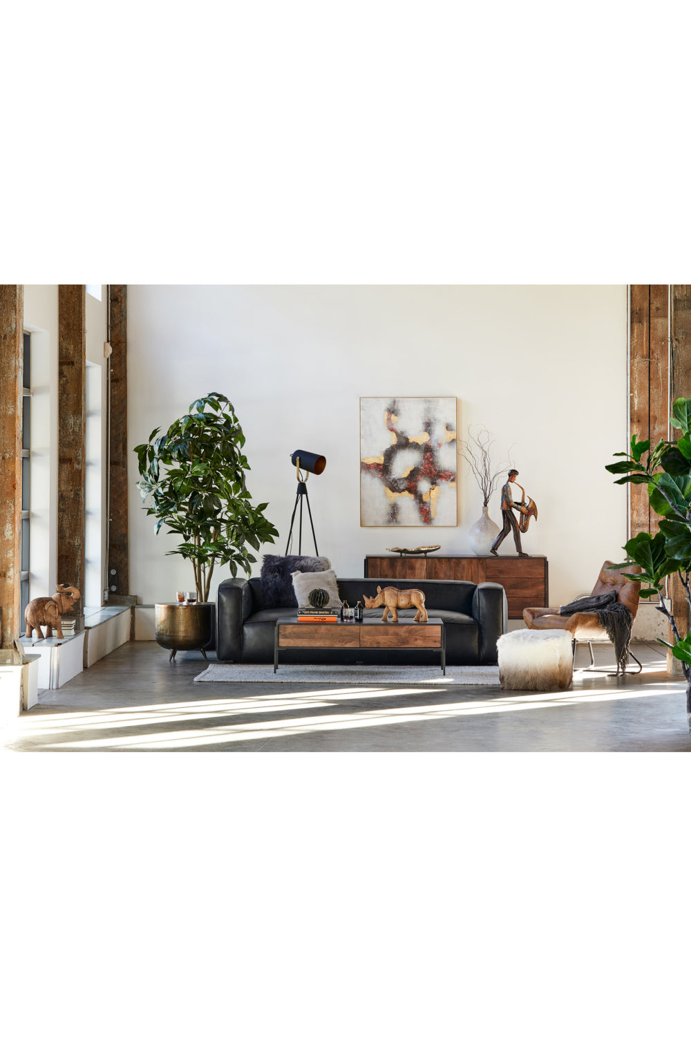 Modern European furniture - Brass Drum-Style Accent Table - www.oroa.com