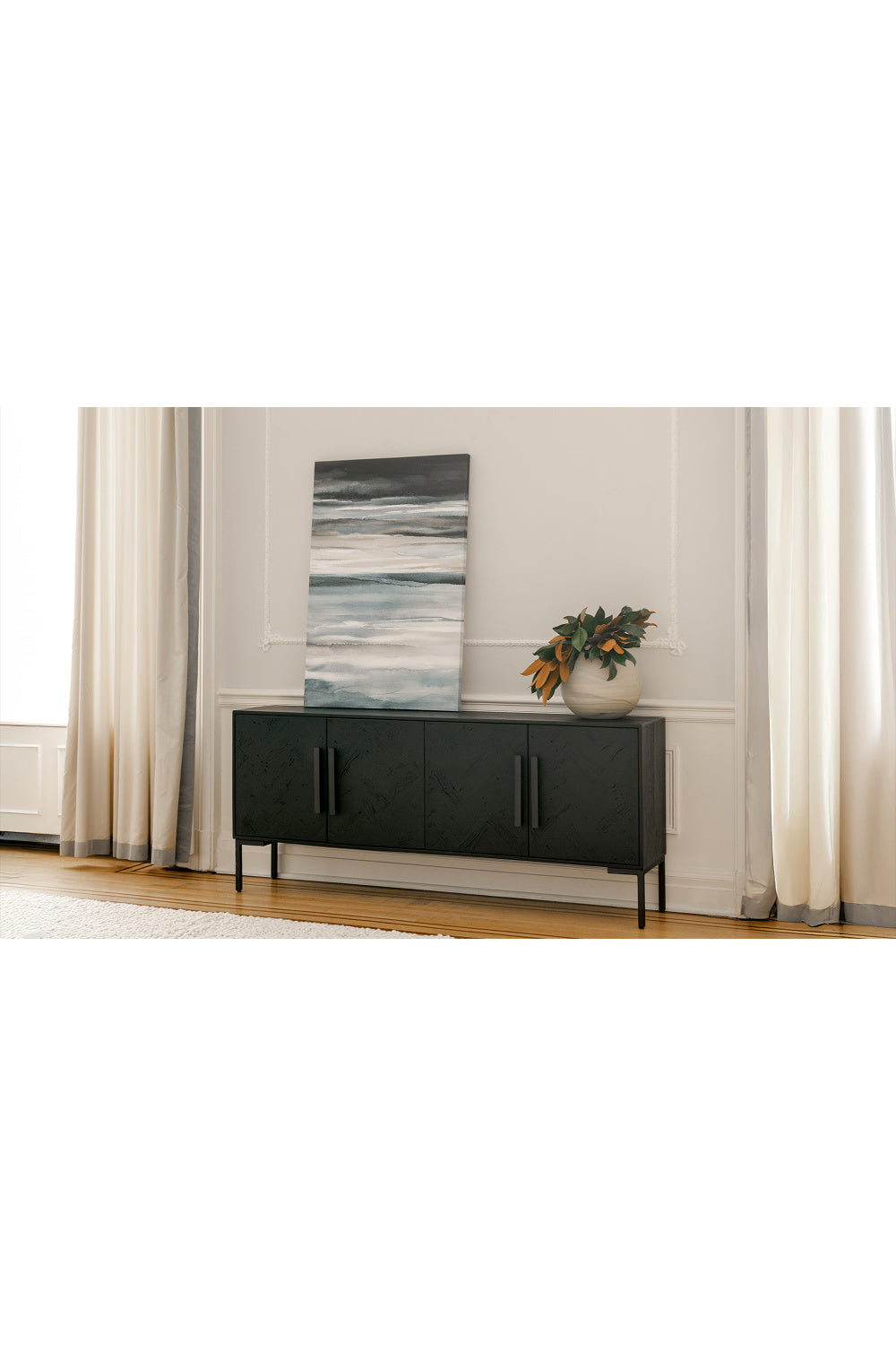 Modern European furniture - Black Herringbone 4-Door Sideboard - www.oroa.com