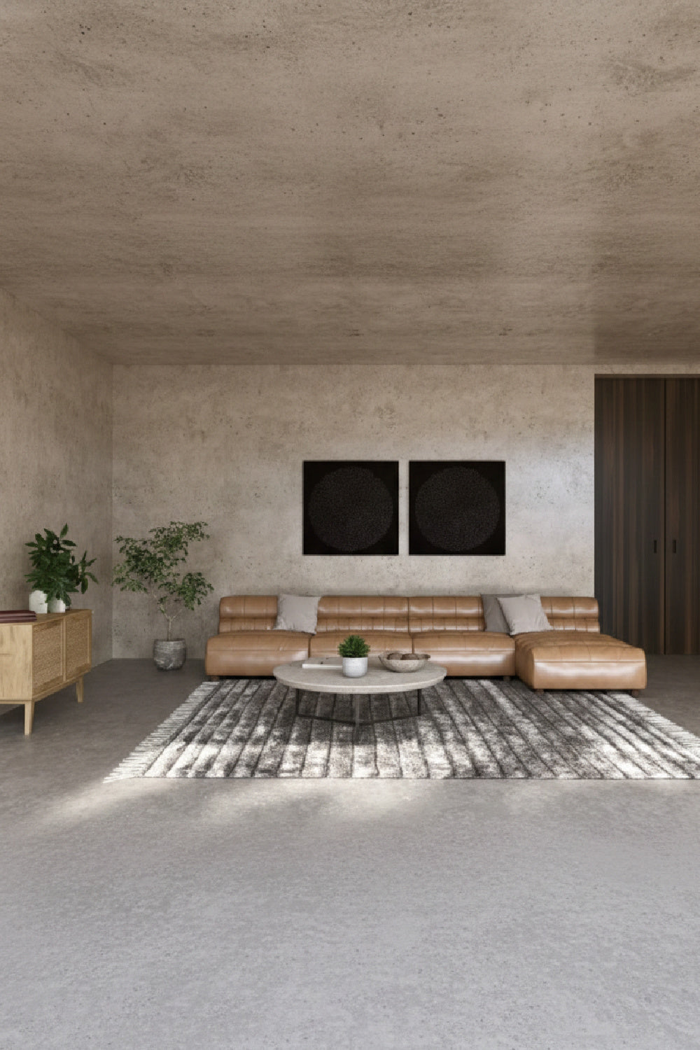 Modern European furniture - Ribbed Tan Leather Sectional Sofa - www.oroa.com