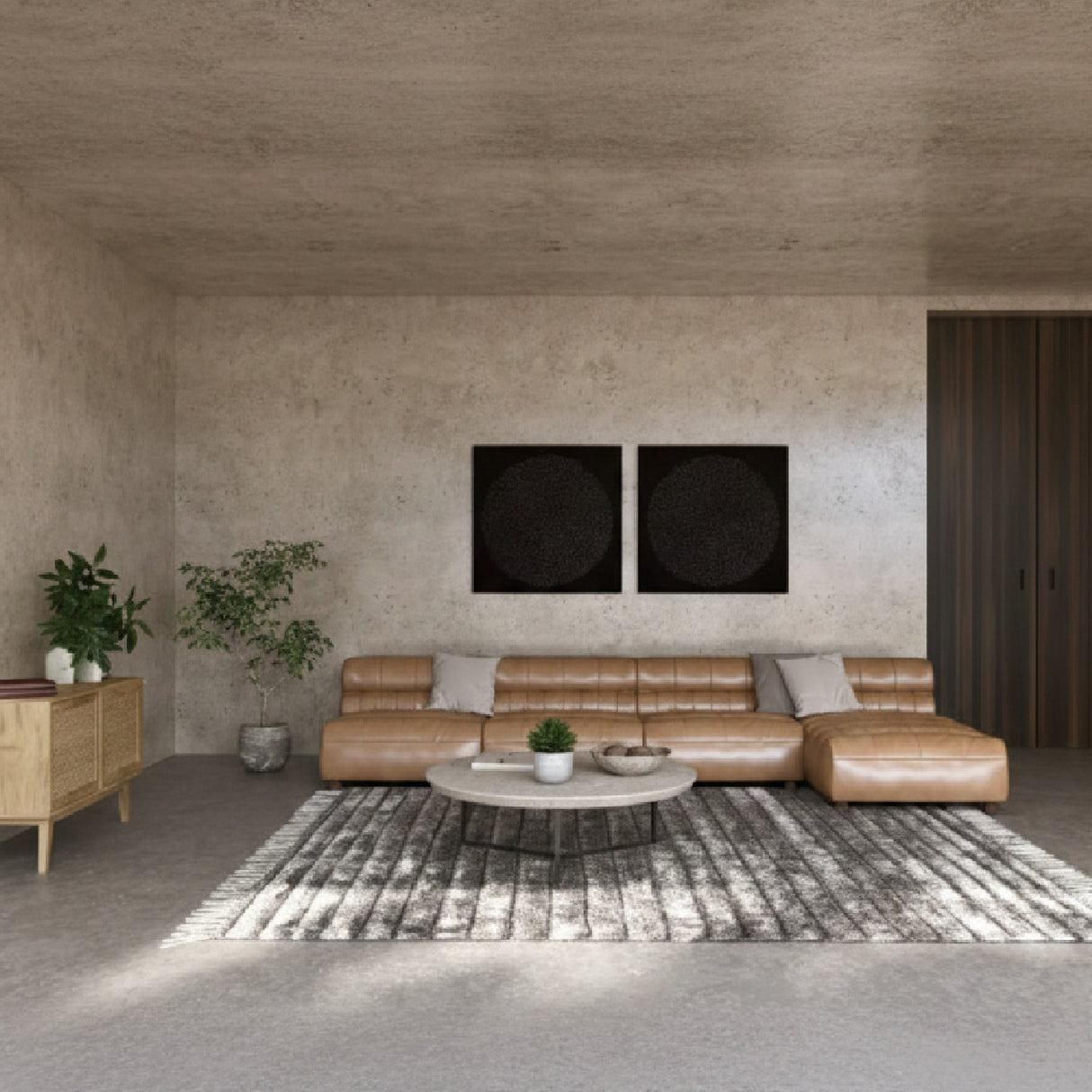 Ribbed Tan Leather Sectional Sofa | Oroa.com