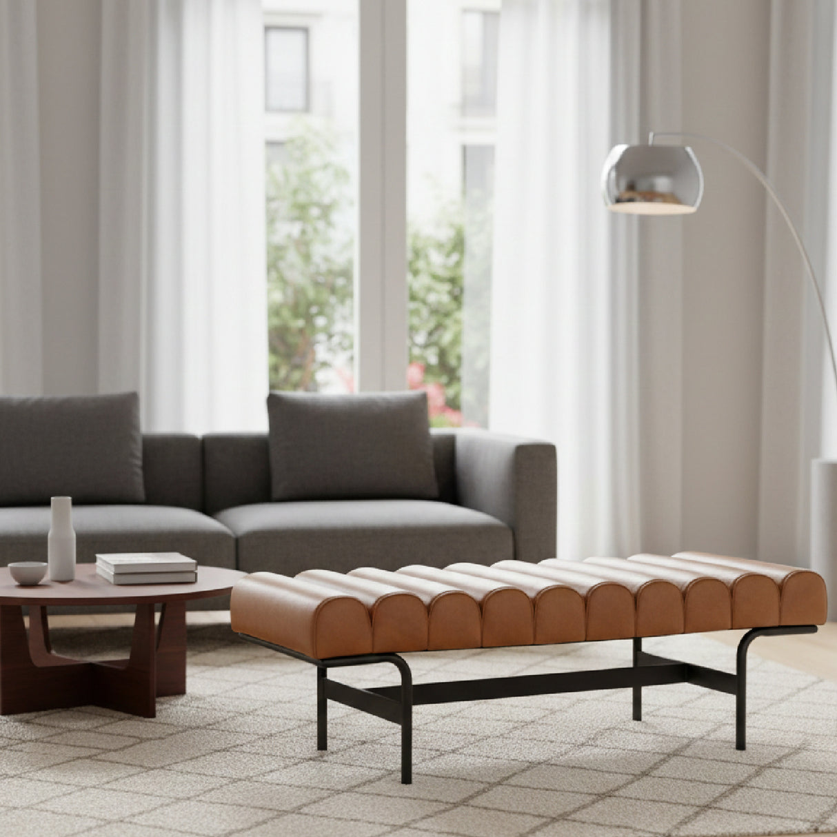 Modern European furniture - Channeled Leather Bench - www.oroa.com
