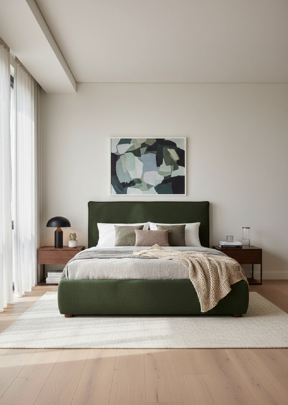Modern European furniture - Green Linen Blend King Bed - www.oroa.com | Oroa.com