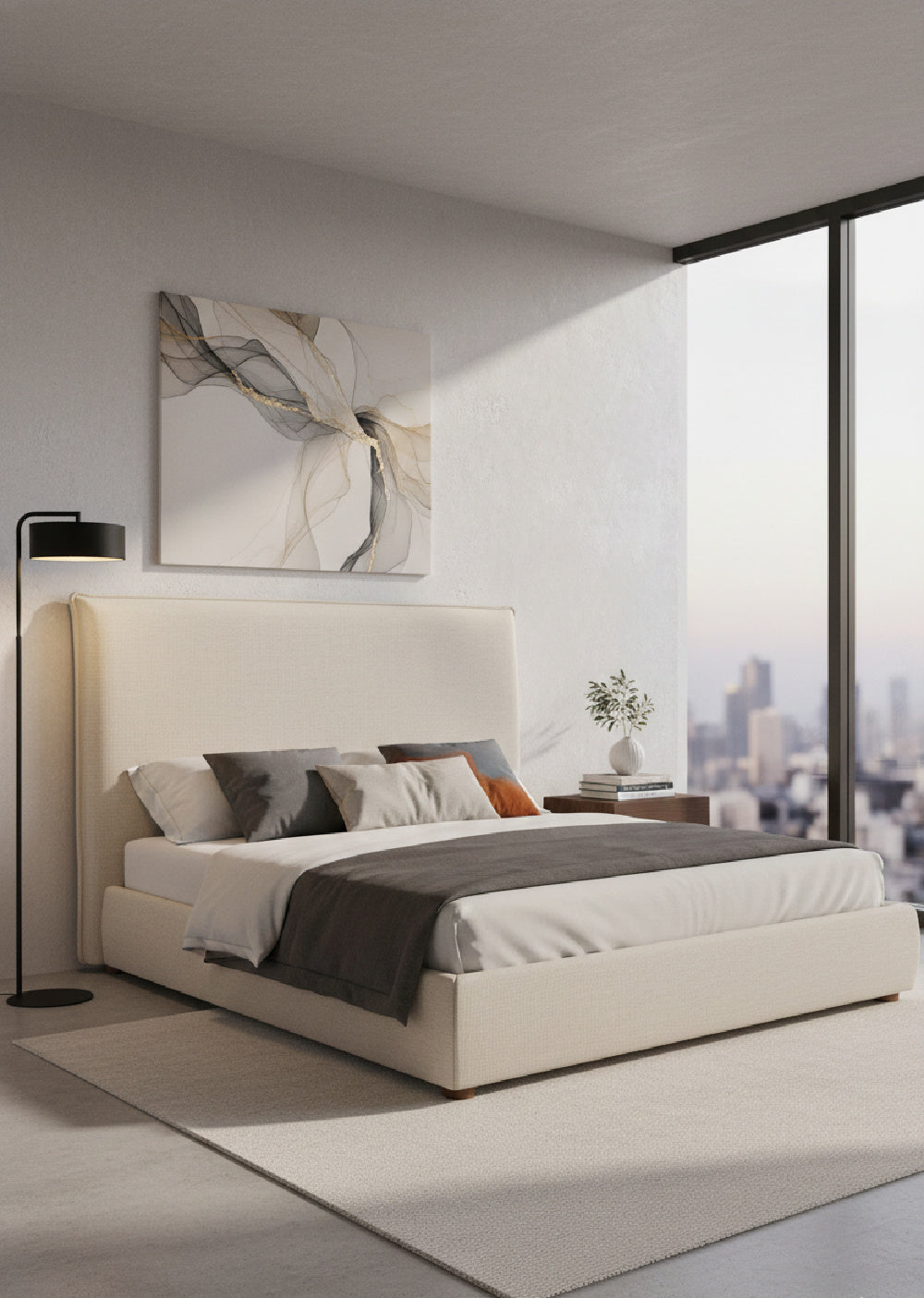 Beige Linen Blend Bed | Novi Living Luzon | Oroa.com