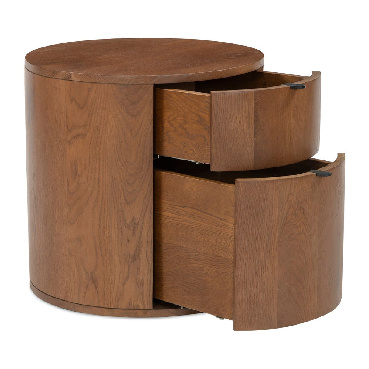 Modern European furniture - Brown Oak Round 2-Drawer Nightstand - www.oroa.com