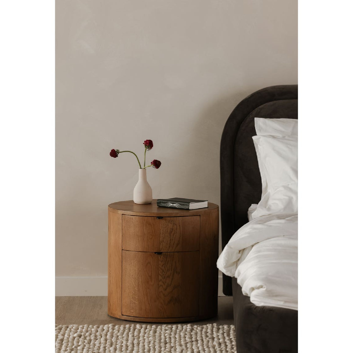 Modern European furniture - Natural Oak Round 2-Drawer Nightstand - www.oroa.com