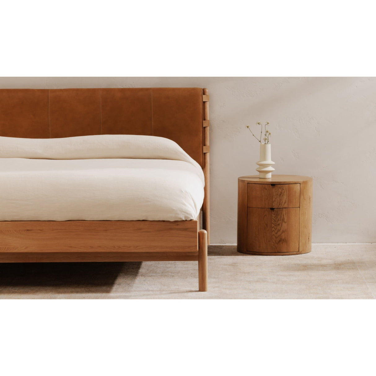 Modern European furniture - Natural Oak Round 2-Drawer Nightstand - www.oroa.com